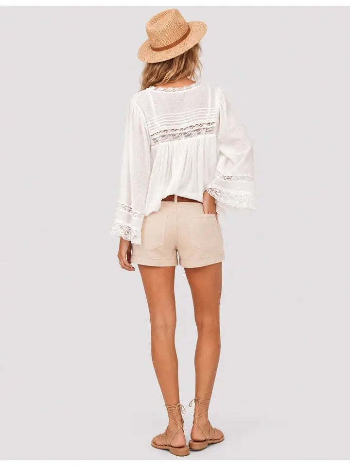 Eyelets Ruffle Lace Blouse