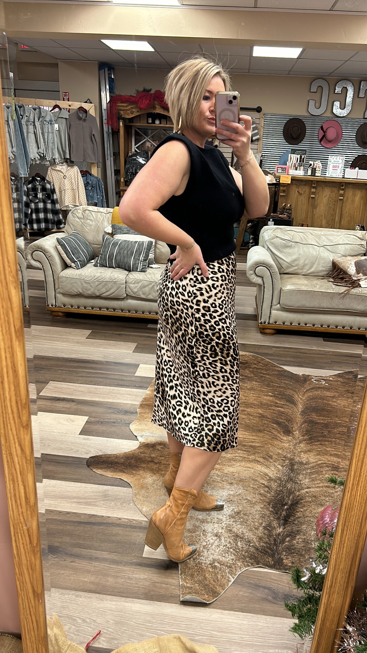 Leopard Satin Skirt