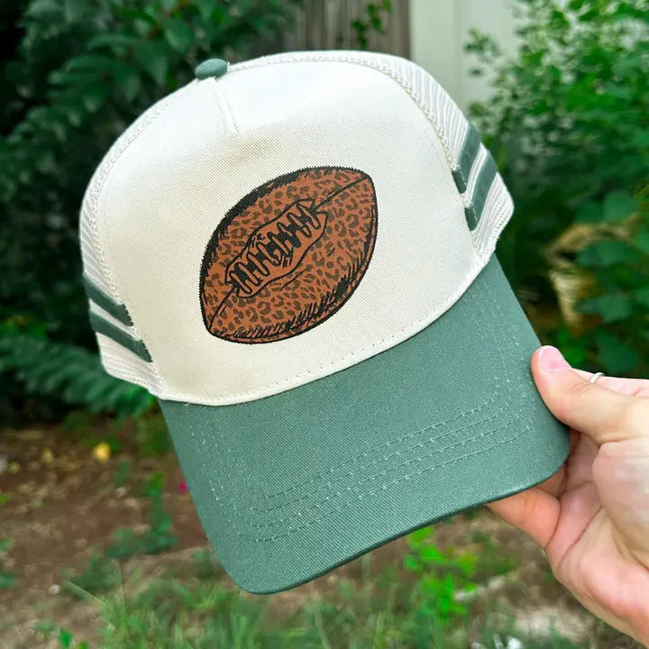 Leopard Football Dark Green Striped Canvas Trucker Hat