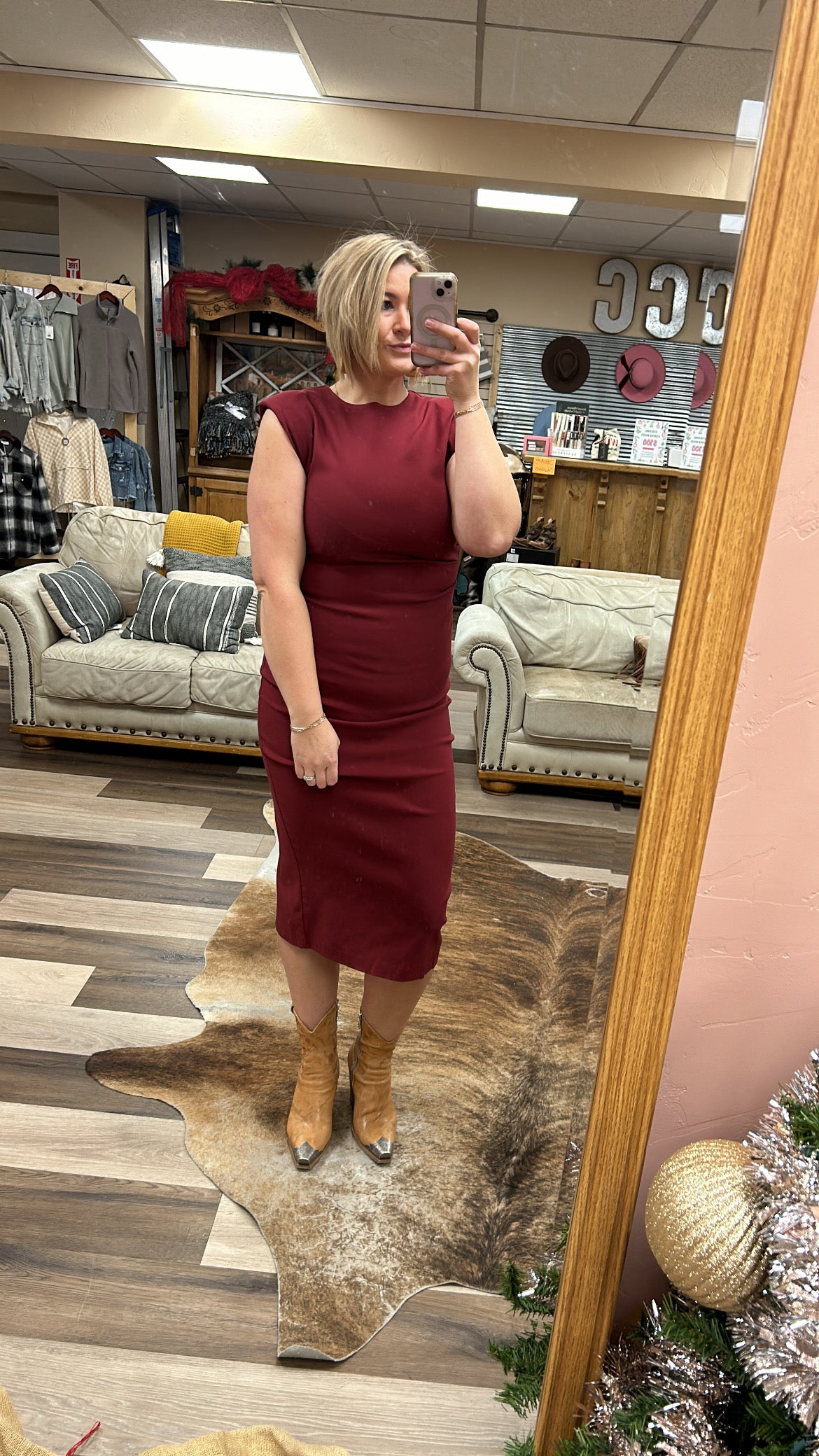 Burgundy Fitted Midi Dress