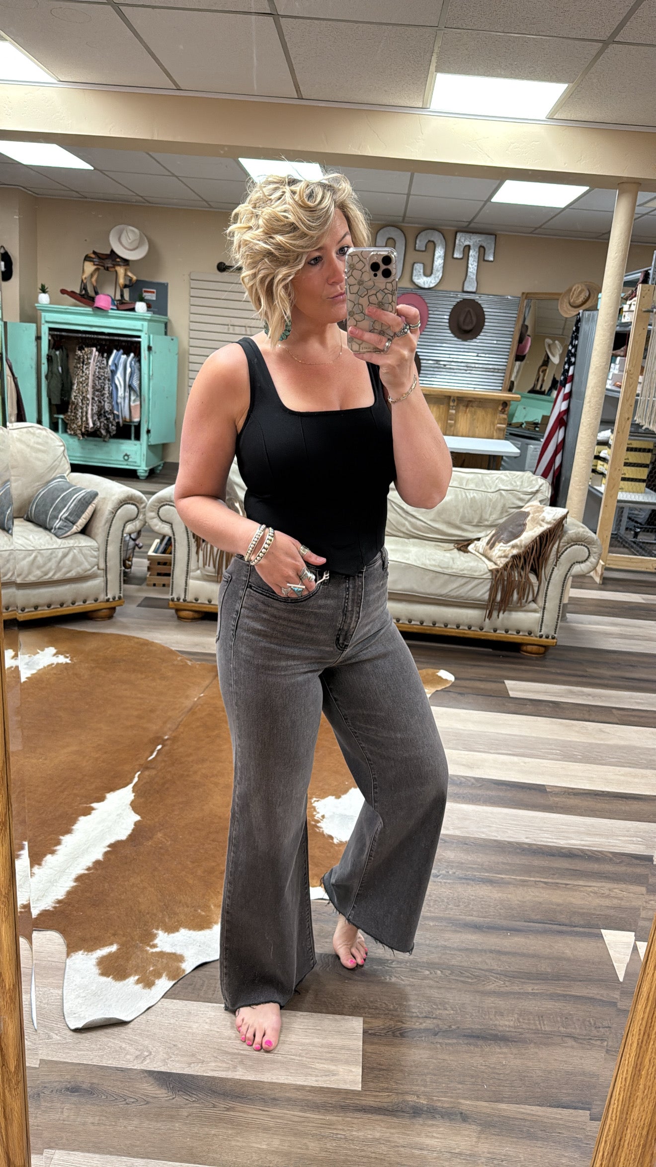 Black Square Neck Top