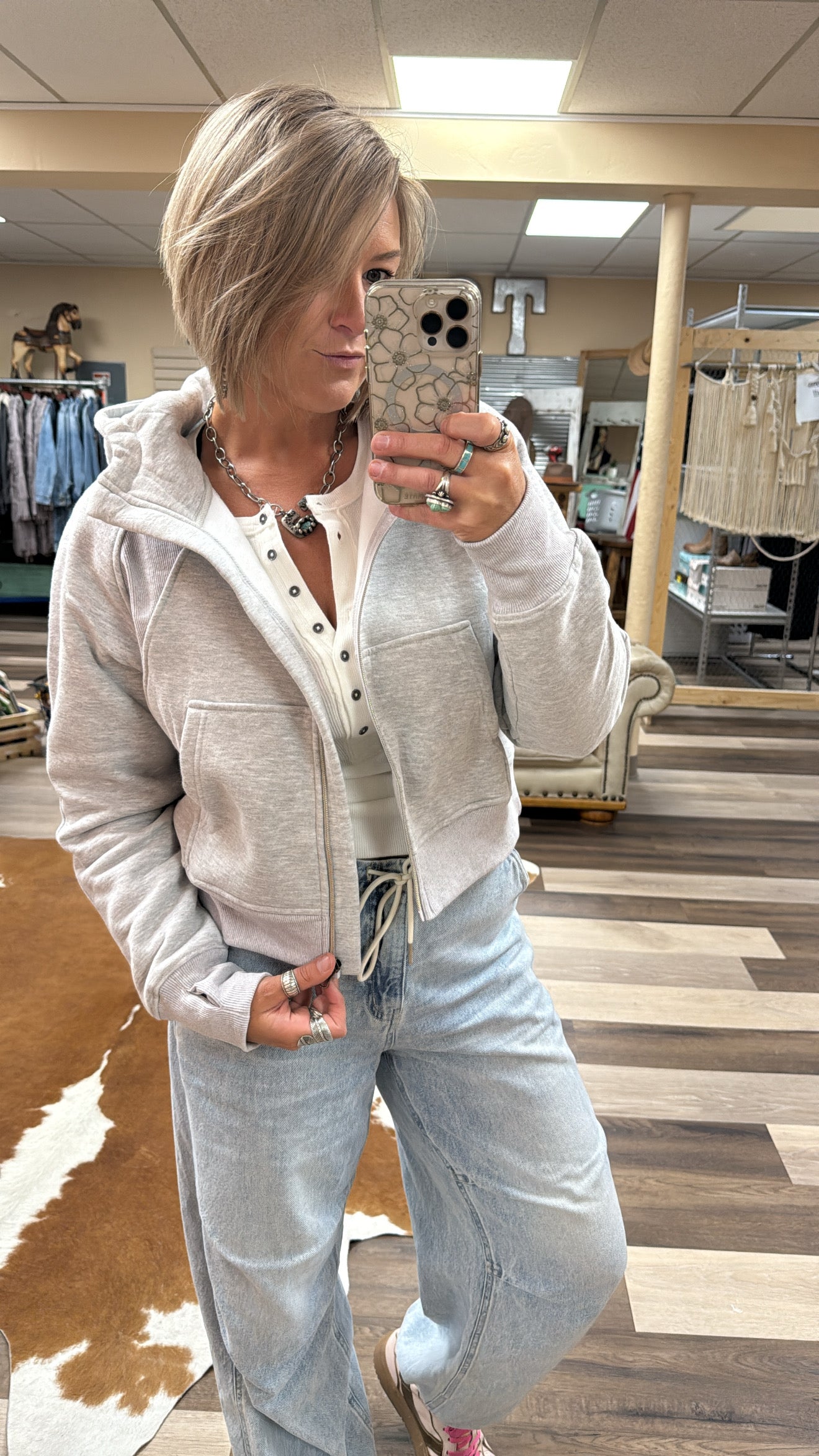 BIRDIE Light Gray Zip Down Jacket