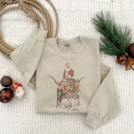 Santa Riding Longhorn Sweatshirt