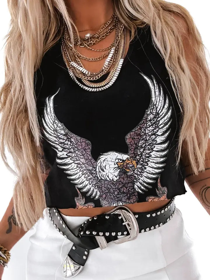 Cropped Freedom Thrills Graphic Boyfriend Tank