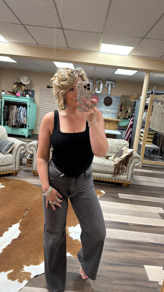 Black Square Neck Top