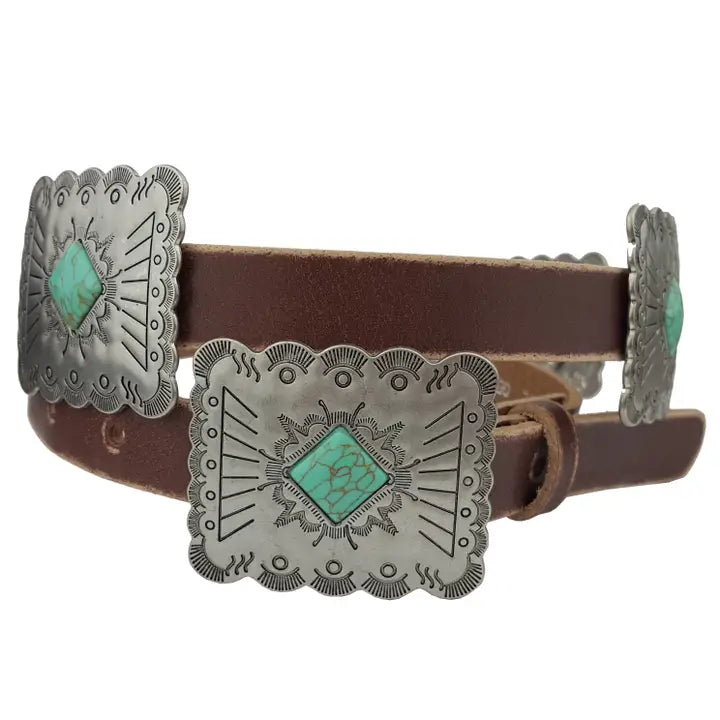 Western Genuine Distressed Leather Belt W.Rectangular Concho