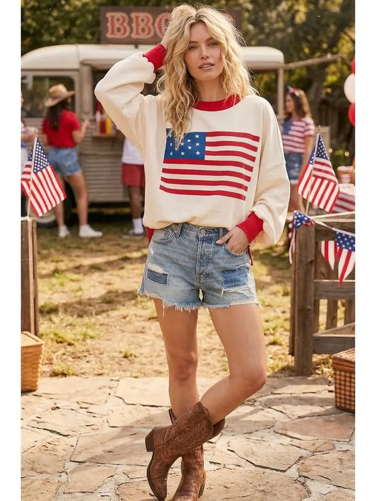 4TH of July American Flag Sweater Top