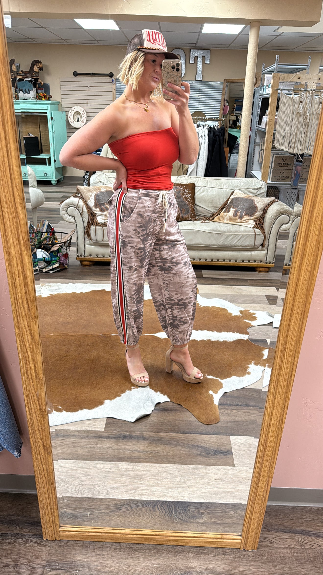 Camouflage Print Striped Side Panel Patched Drawstring Pants