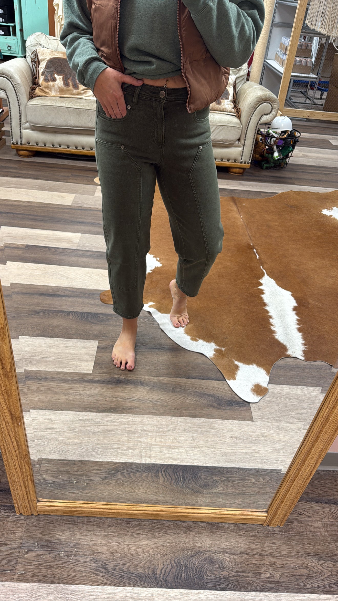 Dark Fern Mica Barrel Jeans