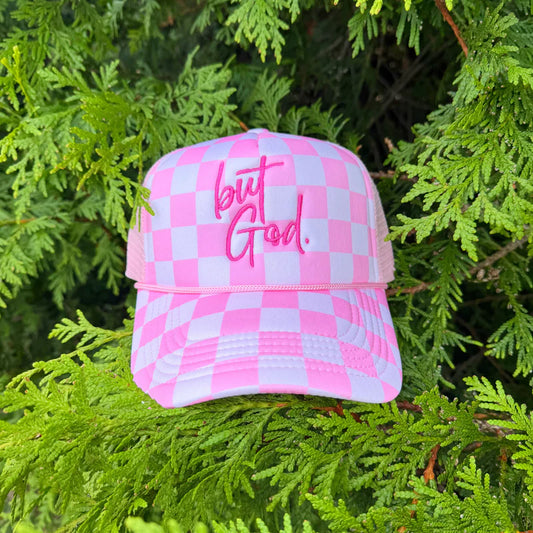 but God checker trucker hat