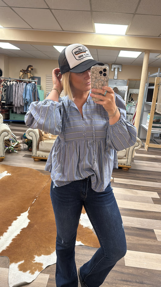 Striped Tassel Drawstring Top