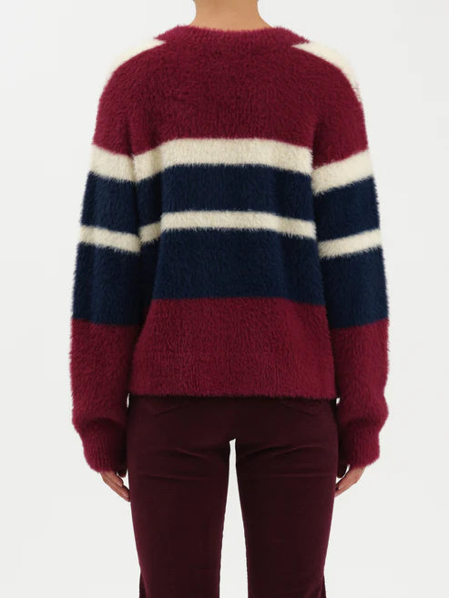 Bleeker Fuzzy Cardigan in Fig Multi Stripe