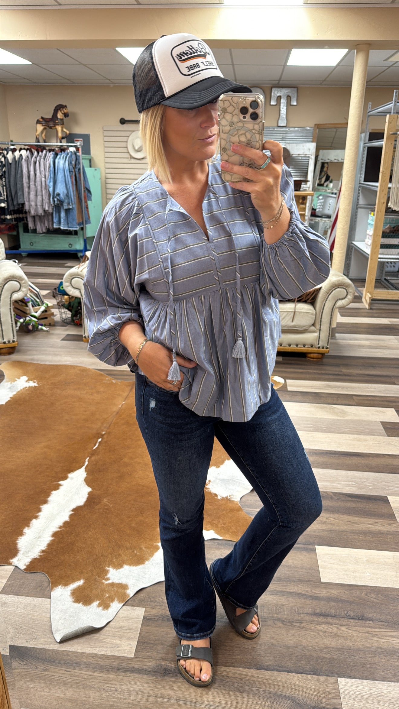 Striped Tassel Drawstring Top