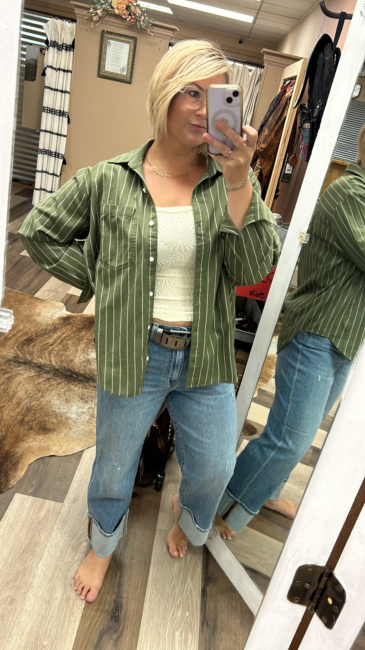 Daze Olive Boyfriend Shirt