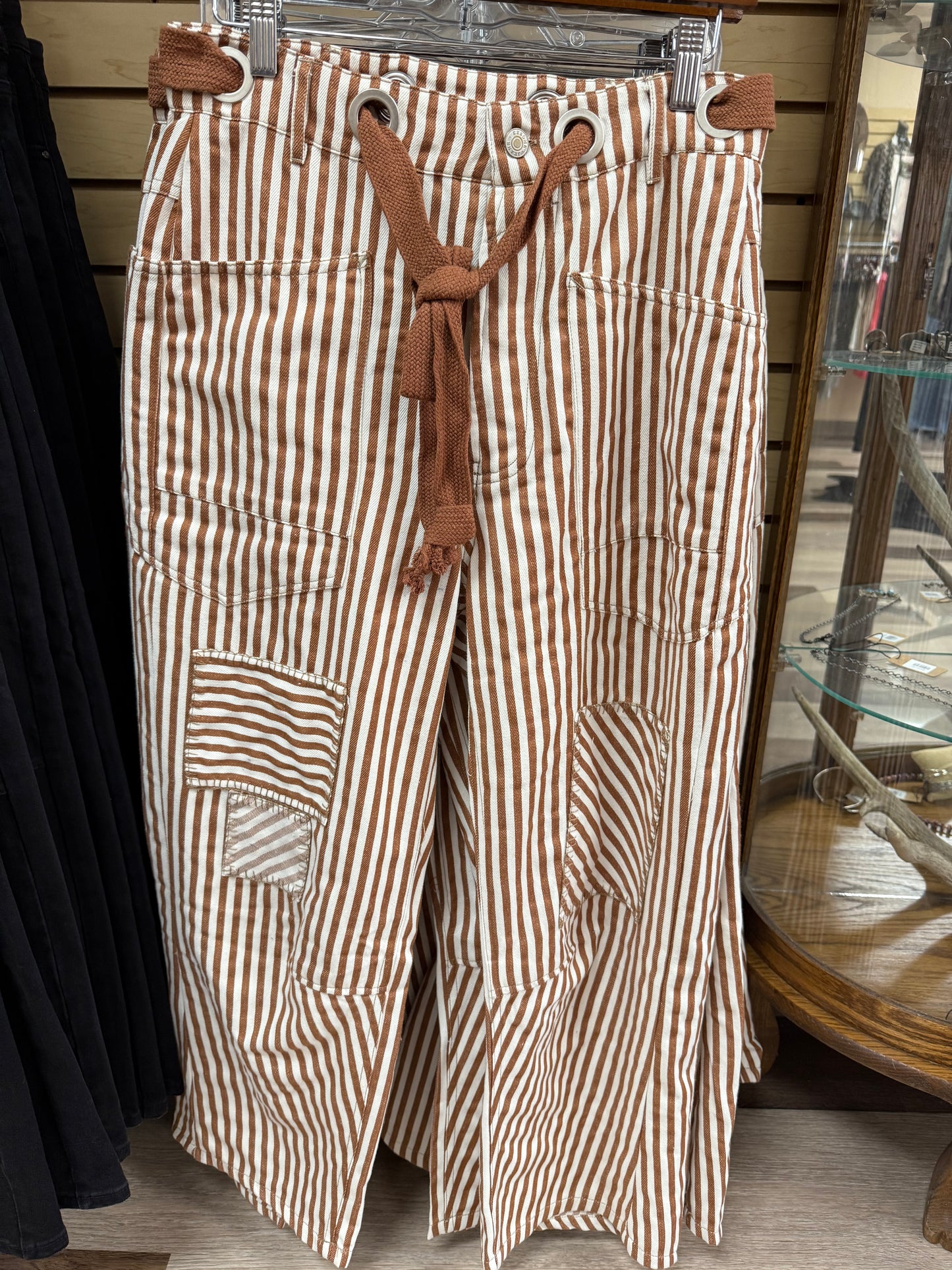 Caramel Striped Barrel Pants