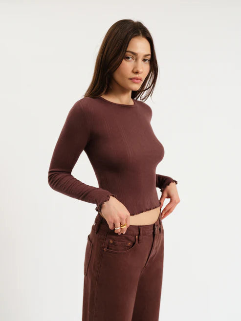 Waverly Pointelle Crewneck Tee in French Roast