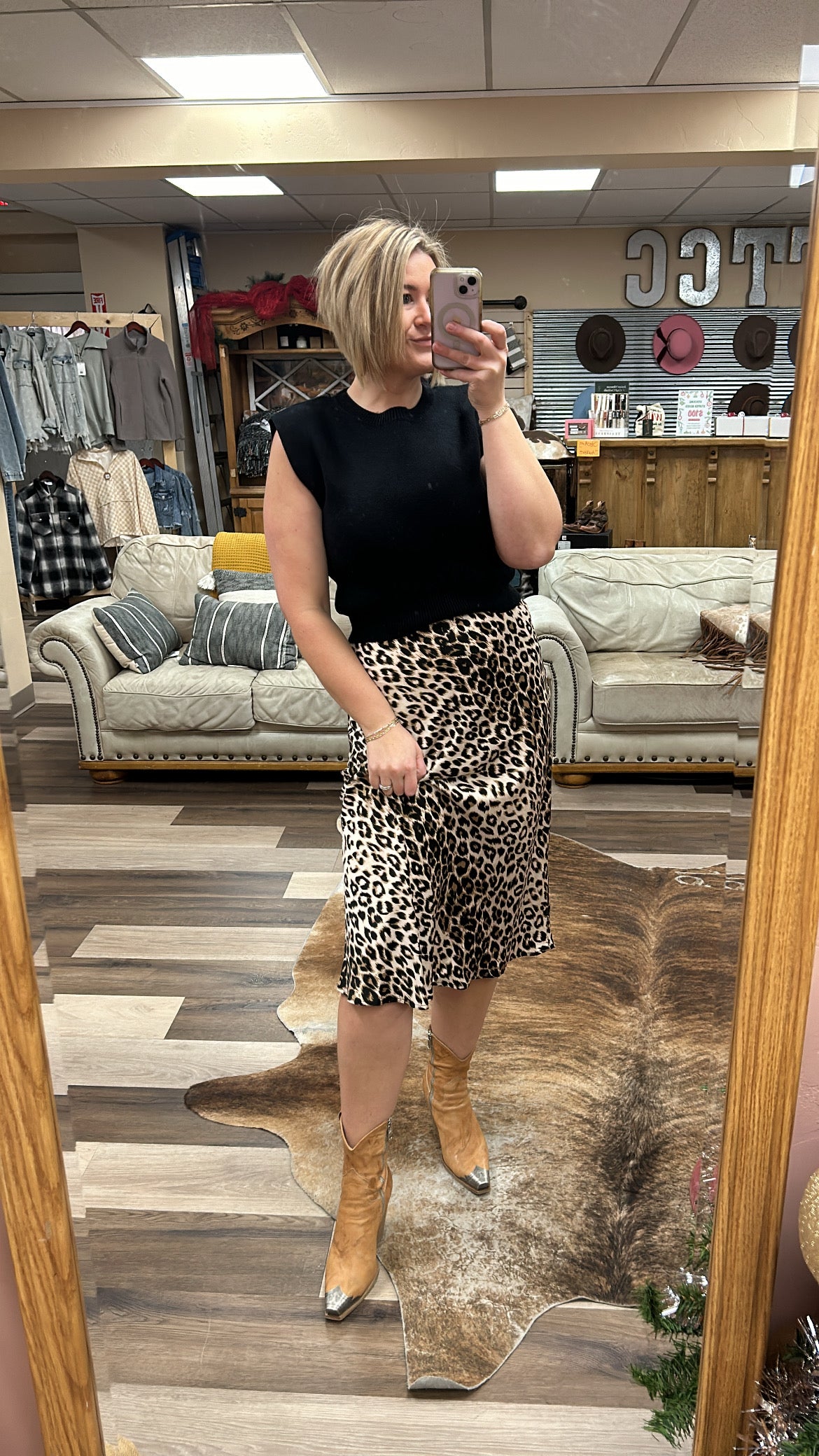 Leopard Satin Skirt