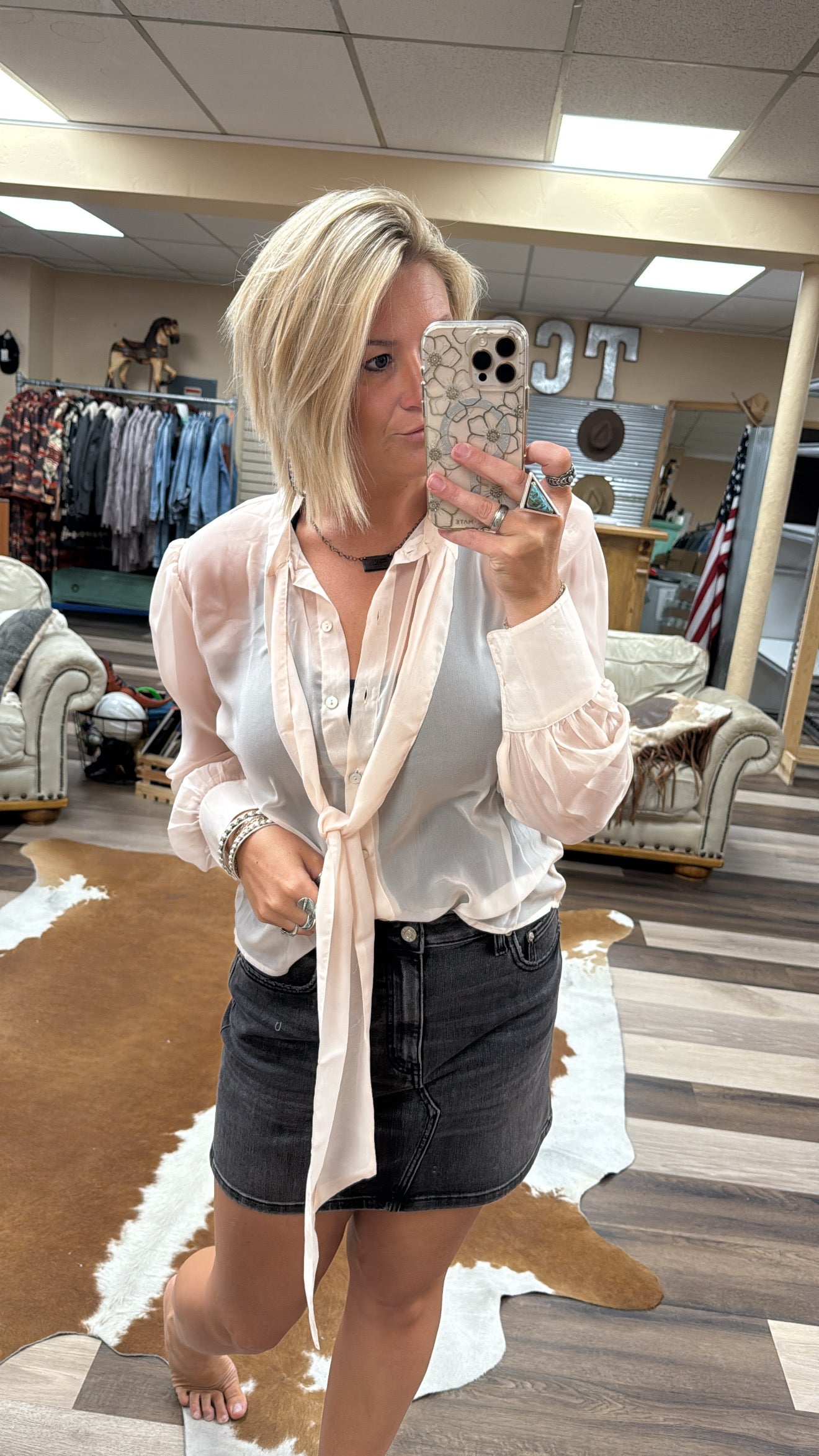 Light Peach Sheer Tie Top