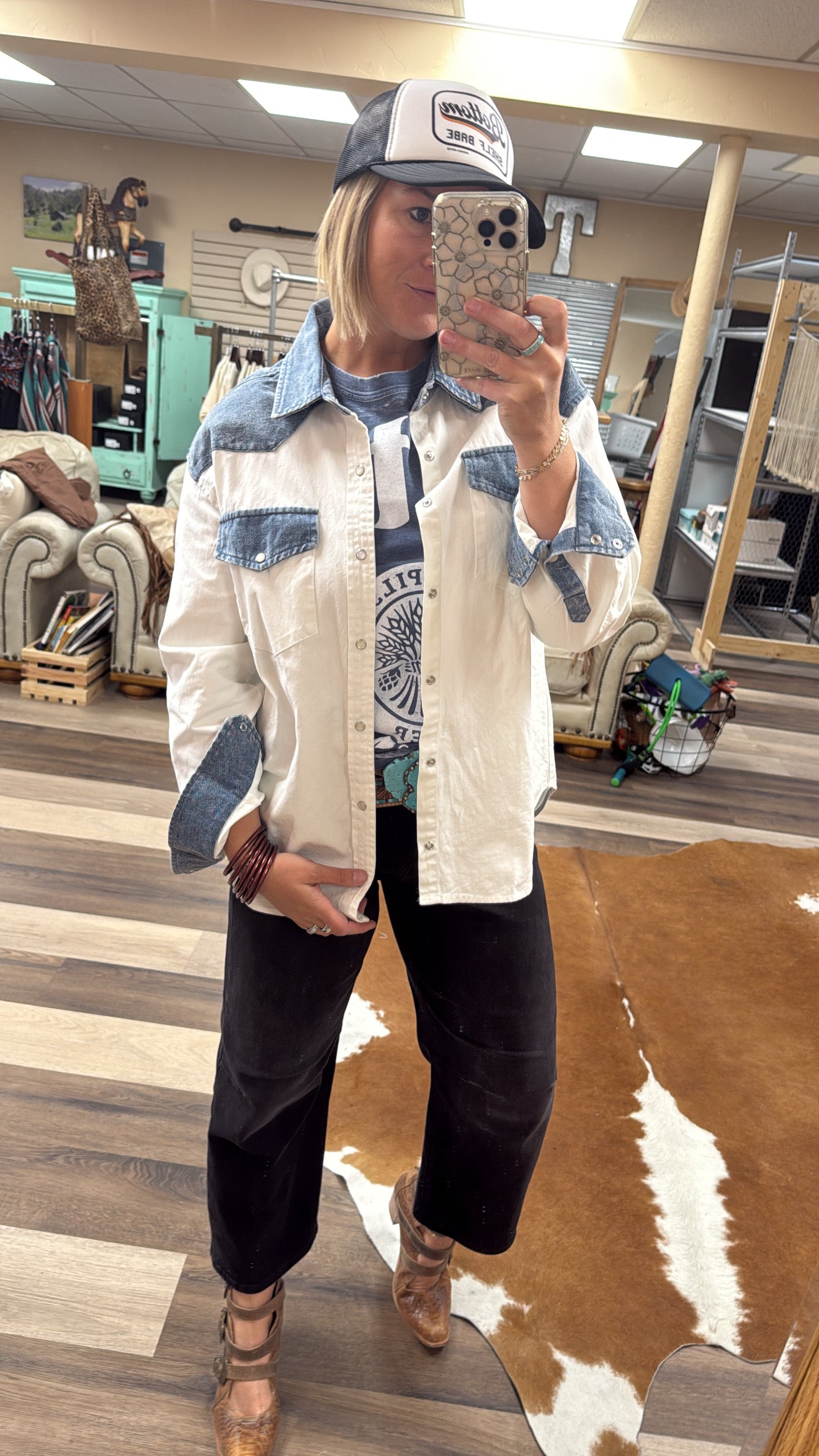 White Denim Button Up