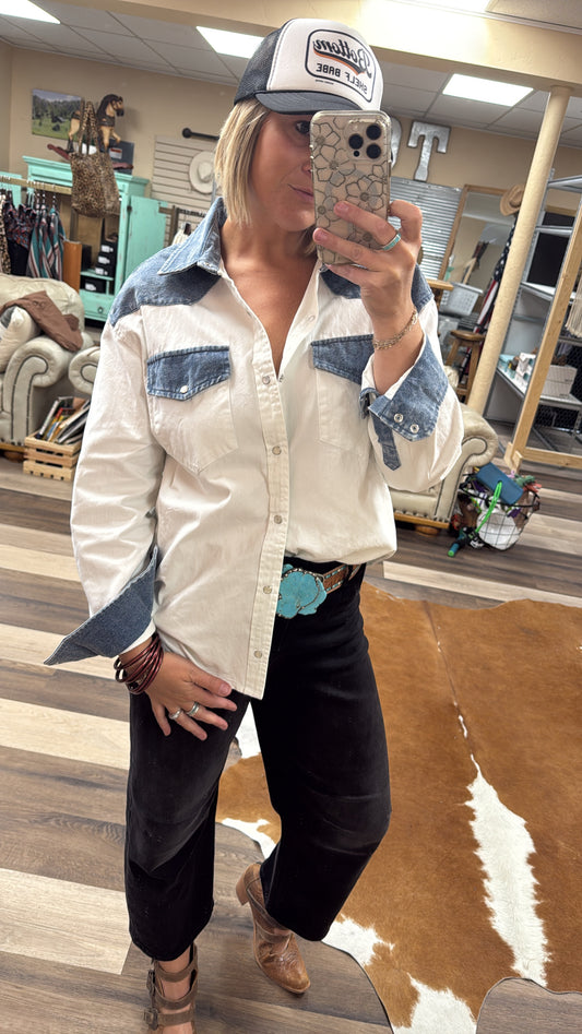 White Denim Button Up