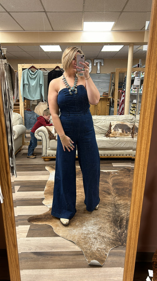 Tube Top Denim Jumpsuit