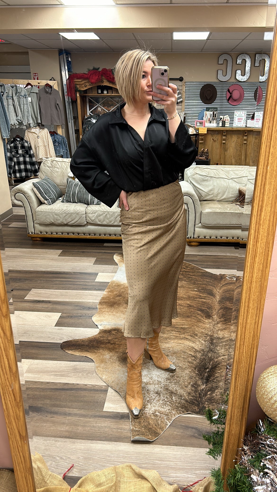 High Waisted Mocha Satin Skirt