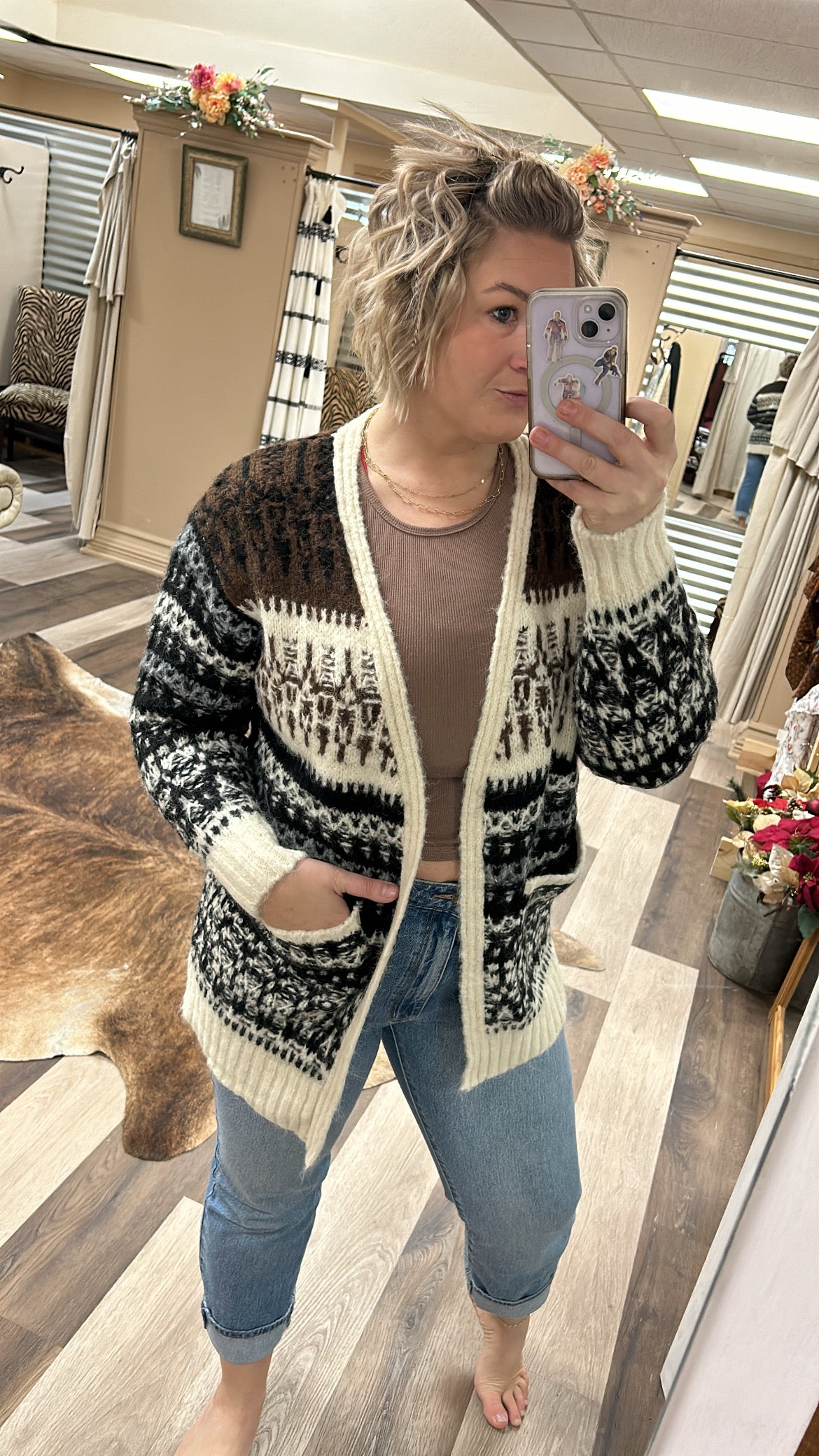 Pattern Pocket Cardigan