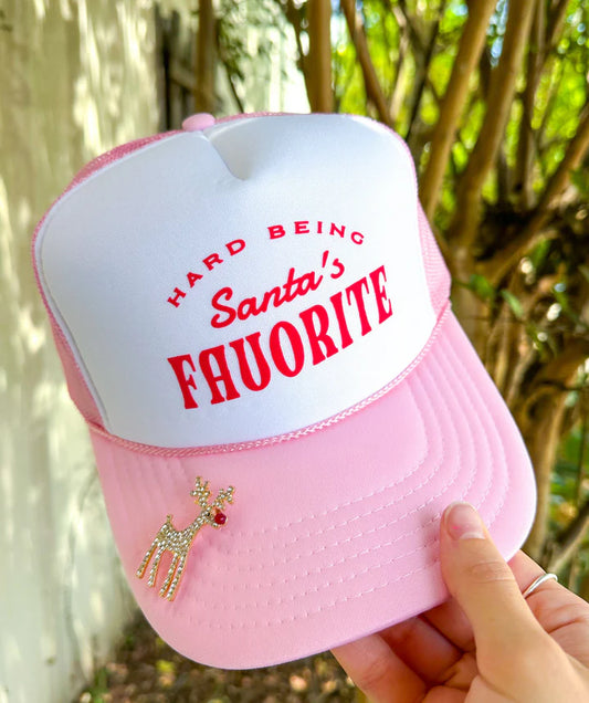 Hard Being Santa's Favorite White & Light Pink Trucker