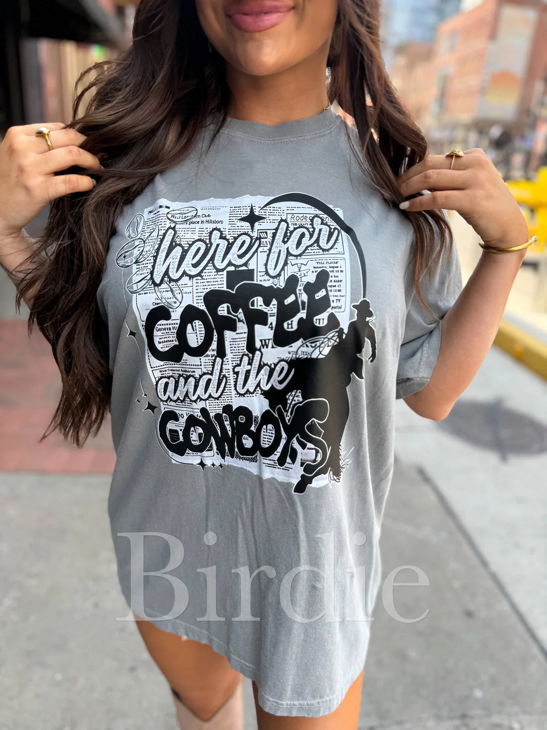 Here for Coffee & Cowboys Graphic Tee on Gray