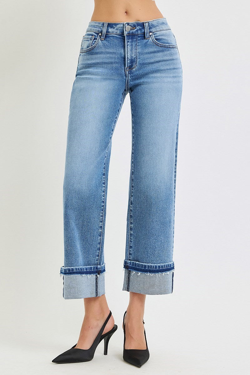 Risen MID RISE ANKLE STRAIGHT CUFFED JEANS