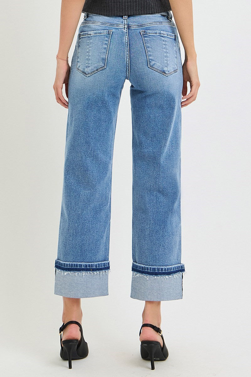 Risen MID RISE ANKLE STRAIGHT CUFFED JEANS