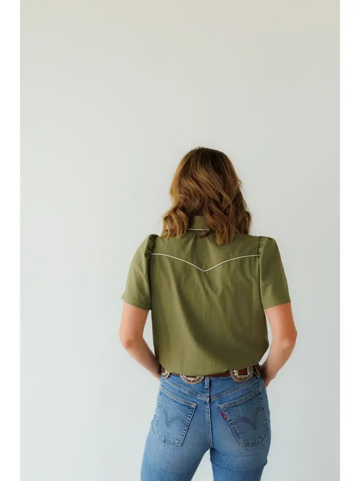 Olive Pearl Snap Top