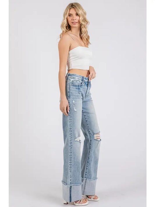 High Rise Super Stretch Wide Flare w/ Cuffed Hem