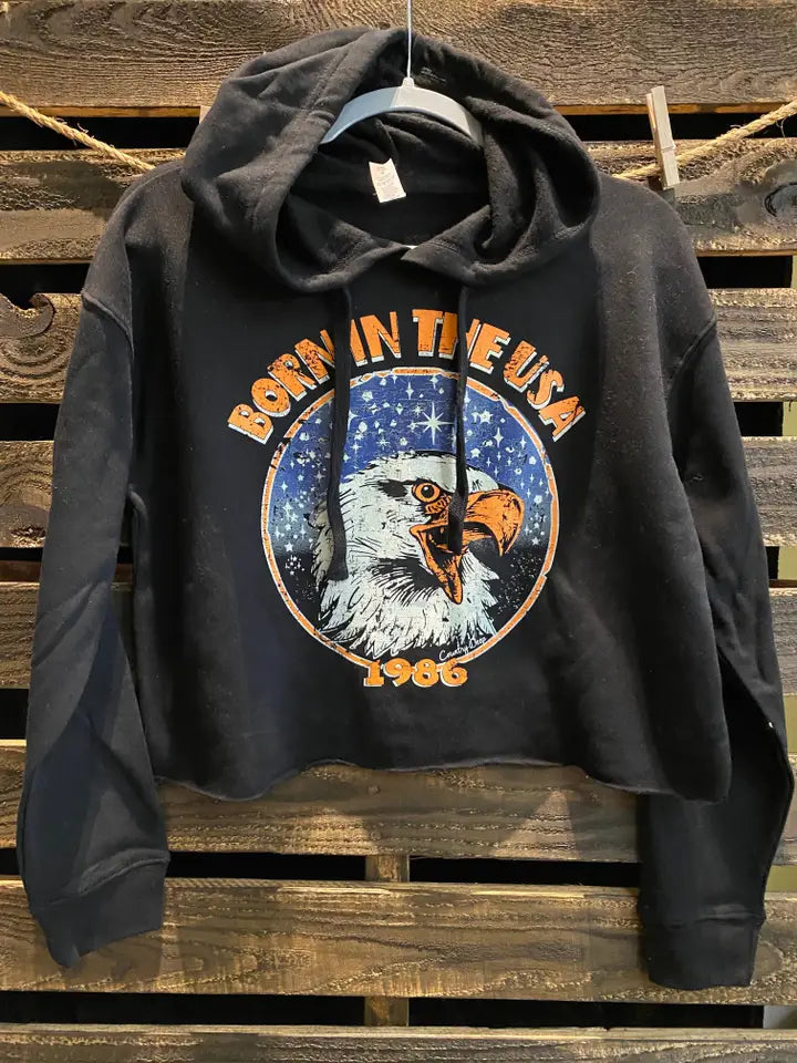 Born in the USA 1980's Cropped Hooded Sweatshirt