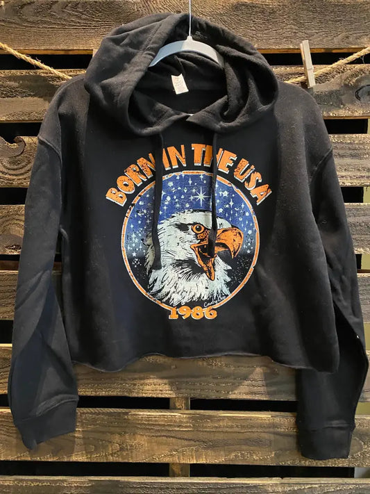 Born in the USA 1980's Cropped Hooded Sweatshirt