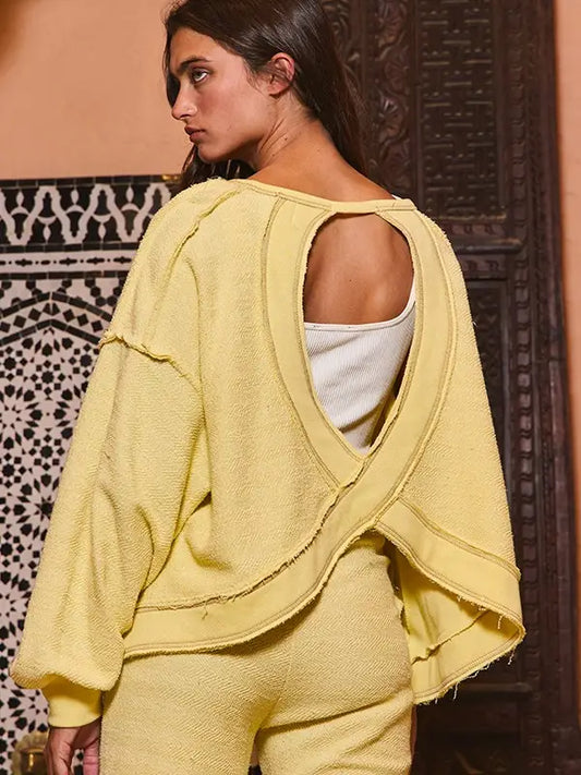 Overlap Open Back Oversize Fit Reverse Stitched Top