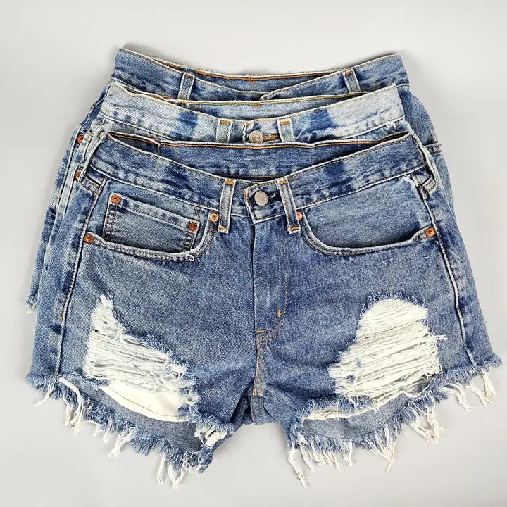Low-Rise Upcycled Denim Cutoff Shorts - Frayed