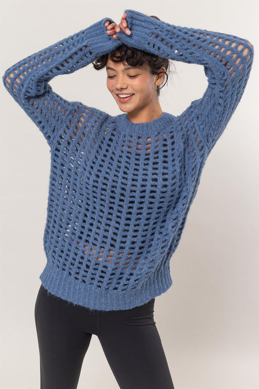 Open stitch long sleeve sweater