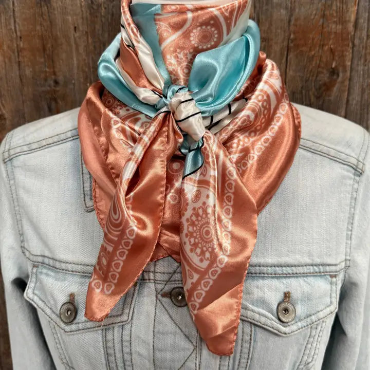 35X35" Soft Pink and Blue Paisley Wild Rag / Scarf
