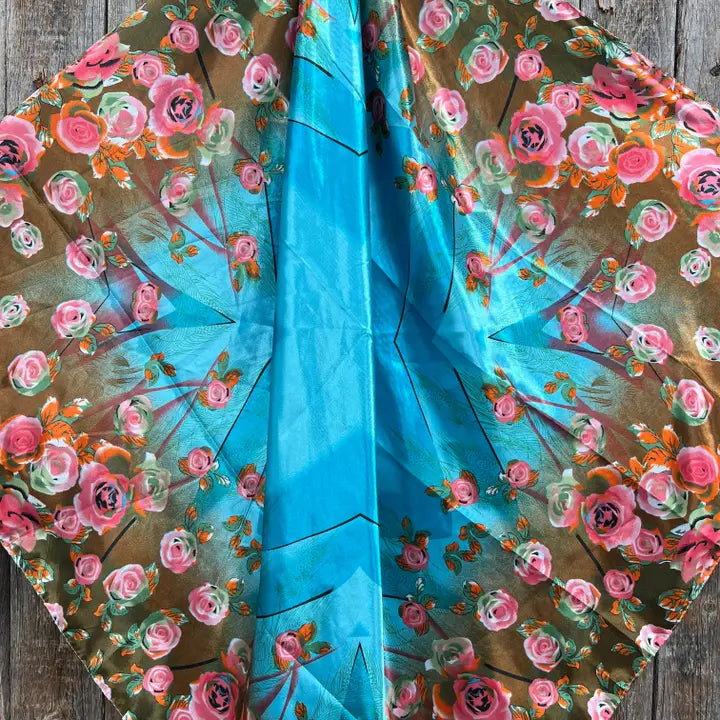 35X35" Blue and Pink Roses Wild Rag / Scarf