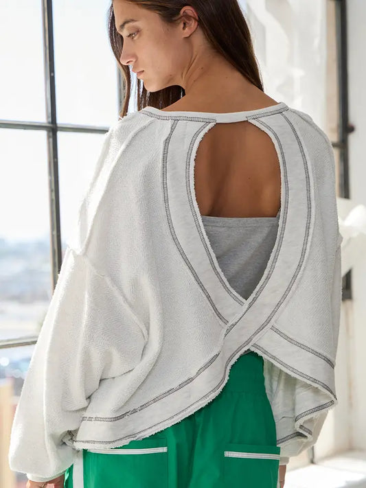 Overlap Open Back Oversize Fit Reverse Stitched Top