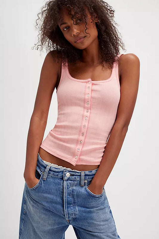 Free People End Game Pointelle Tank Pink