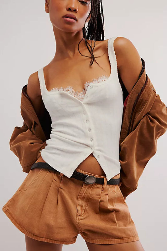 Free People End Game Pointelle Tank in Sugar