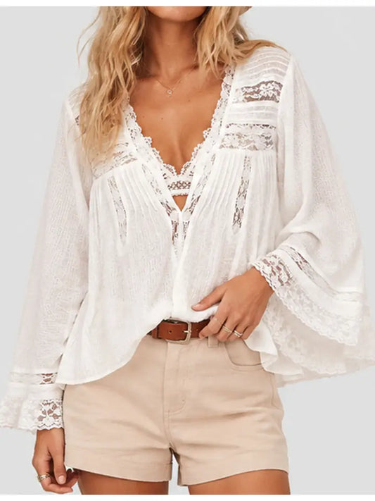 Eyelets Ruffle Lace Blouse