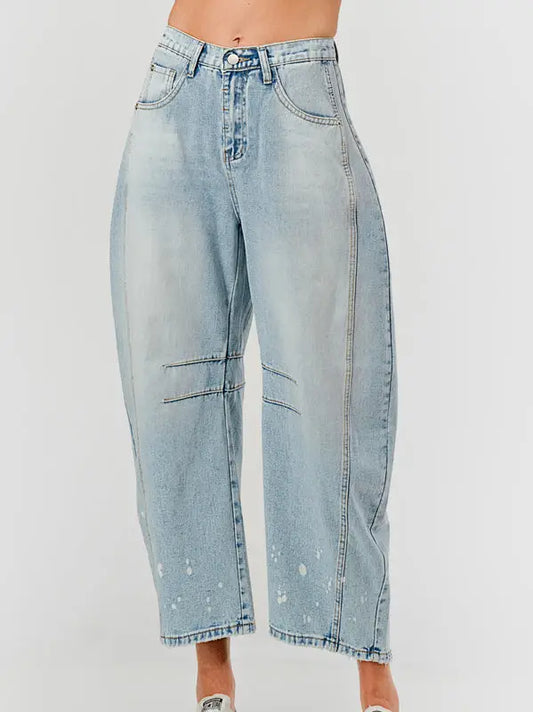 Baggy Mid Rise Barrel Denim Pants