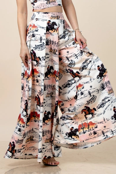 Hilda Vintage Western Horse Print Wide Leg Pants