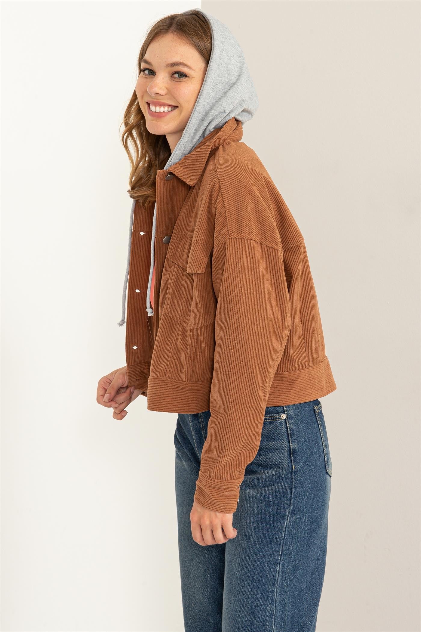 Corduroy Jacket with Detachable Hood