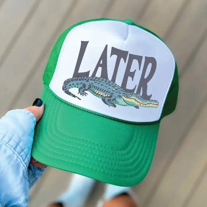 Later Gator Dtf Printed Green and White Trucker Hat