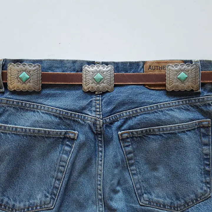 Western Genuine Distressed Leather Belt W.Rectangular Concho