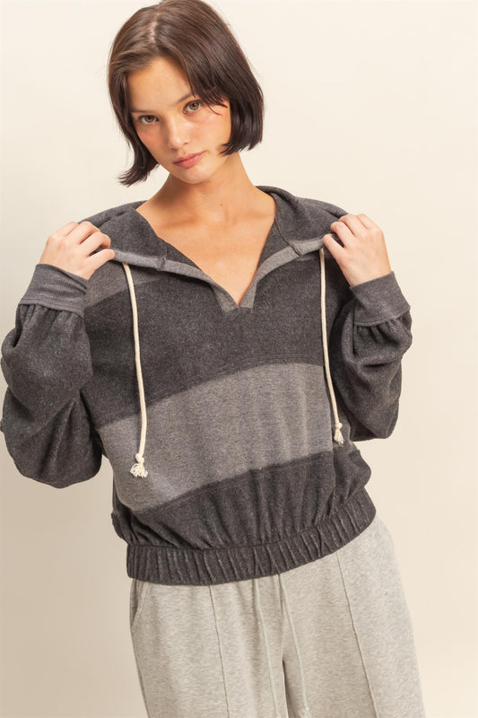 Contrasting Elasticized Waist Stitch Detail Hoodie